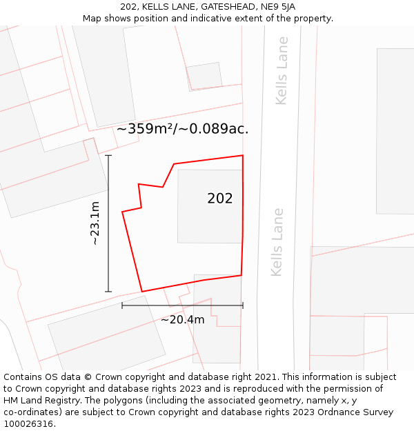 202, KELLS LANE, GATESHEAD, NE9 5JA: Plot and title map