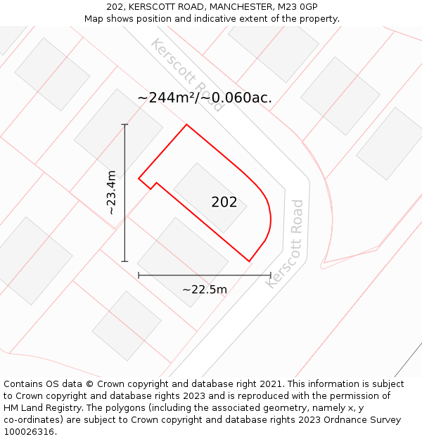 202, KERSCOTT ROAD, MANCHESTER, M23 0GP: Plot and title map