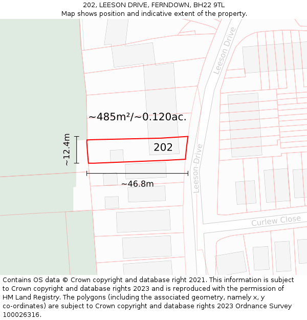 202, LEESON DRIVE, FERNDOWN, BH22 9TL: Plot and title map