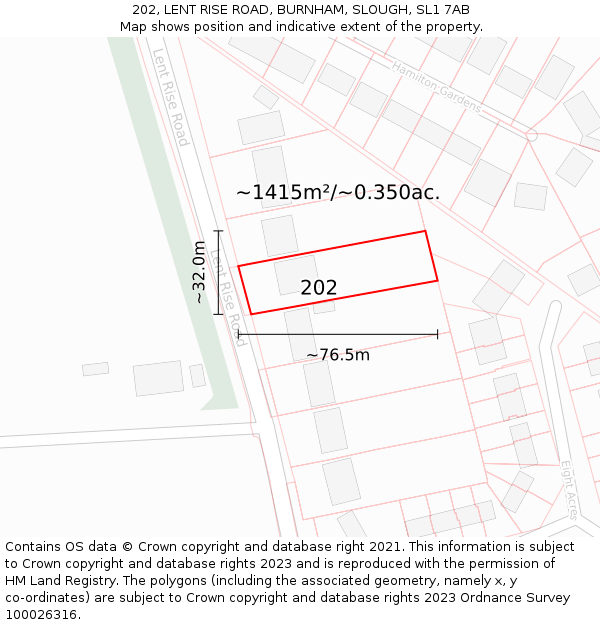 202, LENT RISE ROAD, BURNHAM, SLOUGH, SL1 7AB: Plot and title map