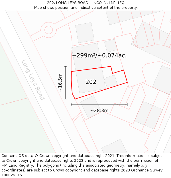 202, LONG LEYS ROAD, LINCOLN, LN1 1EQ: Plot and title map