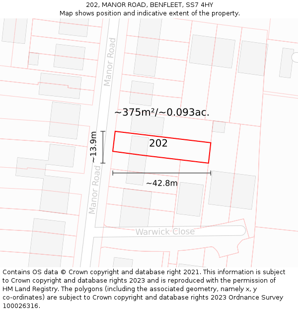 202, MANOR ROAD, BENFLEET, SS7 4HY: Plot and title map