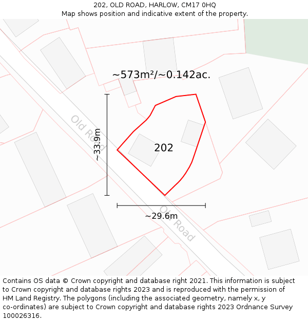 202, OLD ROAD, HARLOW, CM17 0HQ: Plot and title map