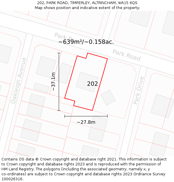 202, PARK ROAD, TIMPERLEY, ALTRINCHAM, WA15 6QS: Plot and title map