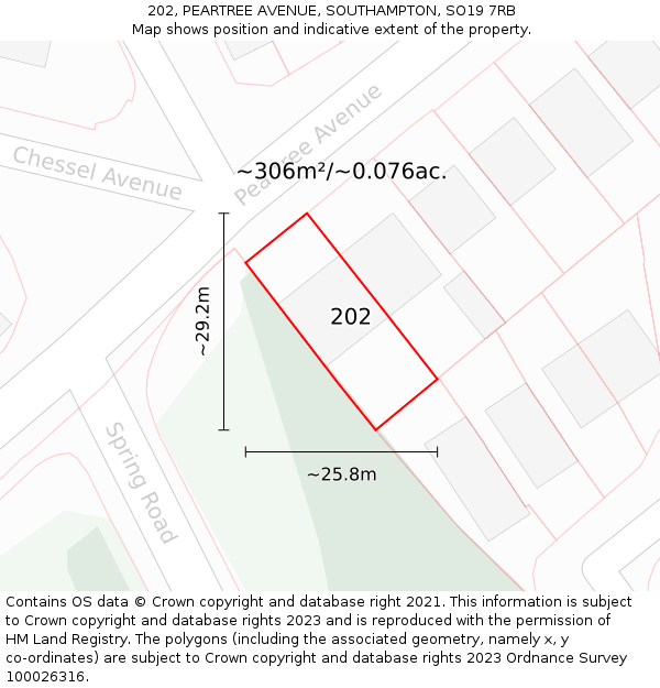 202, PEARTREE AVENUE, SOUTHAMPTON, SO19 7RB: Plot and title map