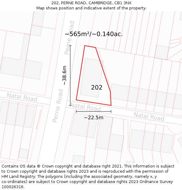 202, PERNE ROAD, CAMBRIDGE, CB1 3NX: Plot and title map