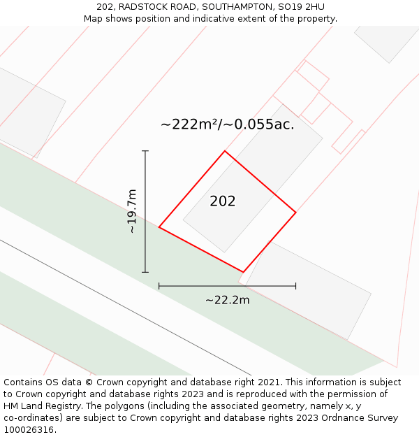 202, RADSTOCK ROAD, SOUTHAMPTON, SO19 2HU: Plot and title map