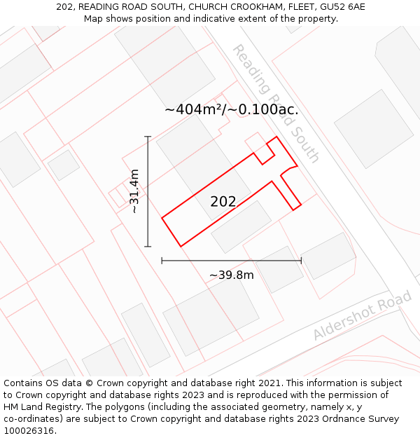 202, READING ROAD SOUTH, CHURCH CROOKHAM, FLEET, GU52 6AE: Plot and title map