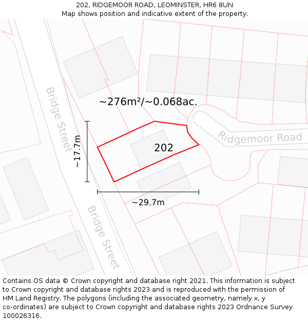 202, RIDGEMOOR ROAD, LEOMINSTER, HR6 8UN: Plot and title map