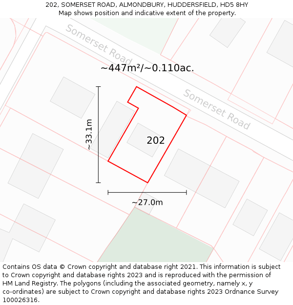 202, SOMERSET ROAD, ALMONDBURY, HUDDERSFIELD, HD5 8HY: Plot and title map