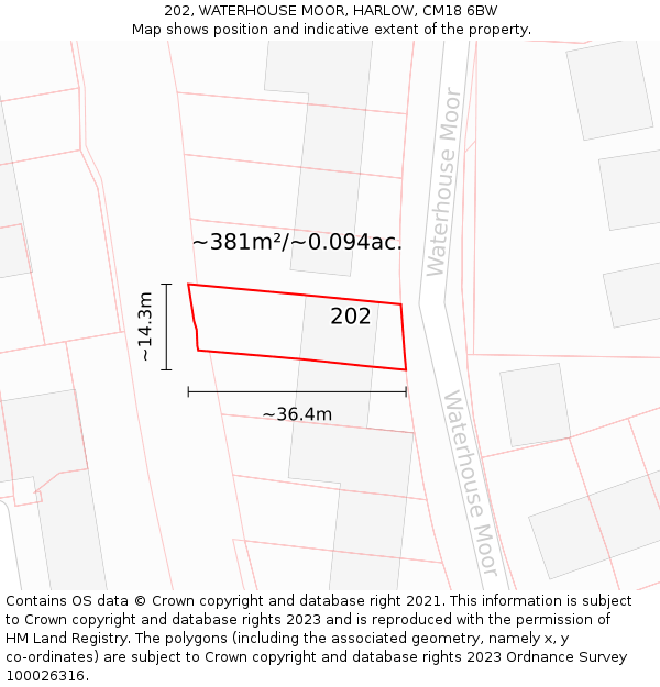 202, WATERHOUSE MOOR, HARLOW, CM18 6BW: Plot and title map