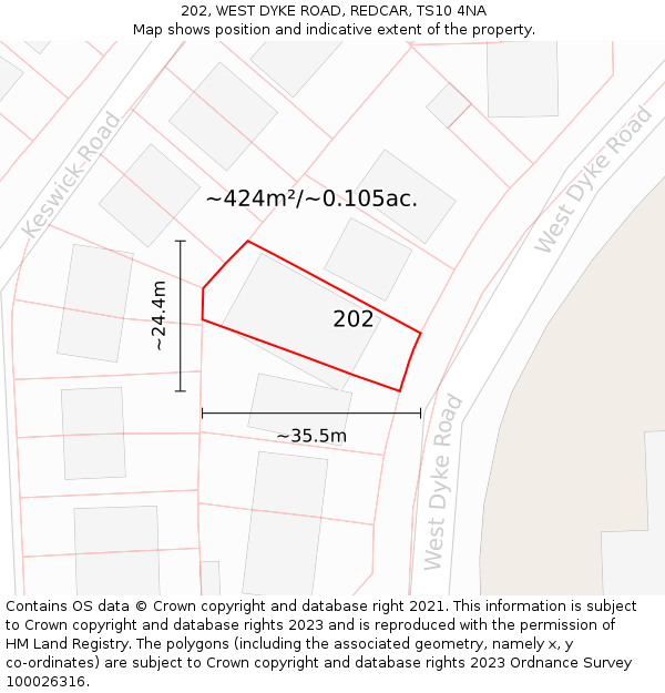 202, WEST DYKE ROAD, REDCAR, TS10 4NA: Plot and title map