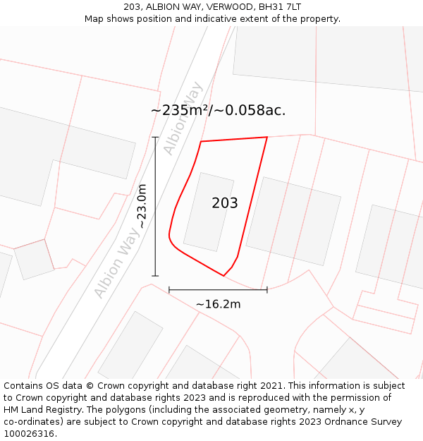 203, ALBION WAY, VERWOOD, BH31 7LT: Plot and title map