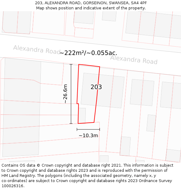 203, ALEXANDRA ROAD, GORSEINON, SWANSEA, SA4 4PF: Plot and title map