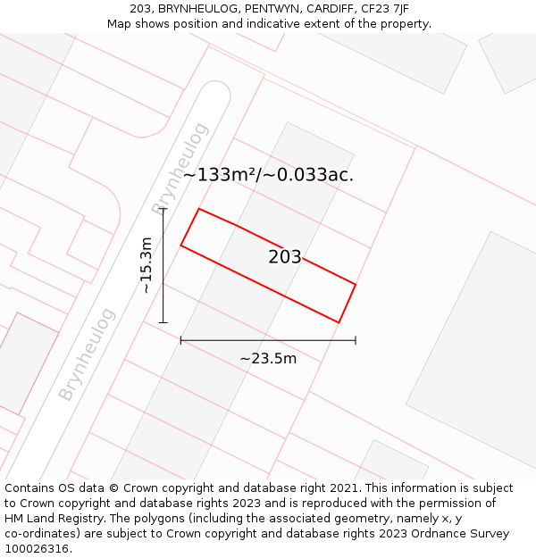 203, BRYNHEULOG, PENTWYN, CARDIFF, CF23 7JF: Plot and title map