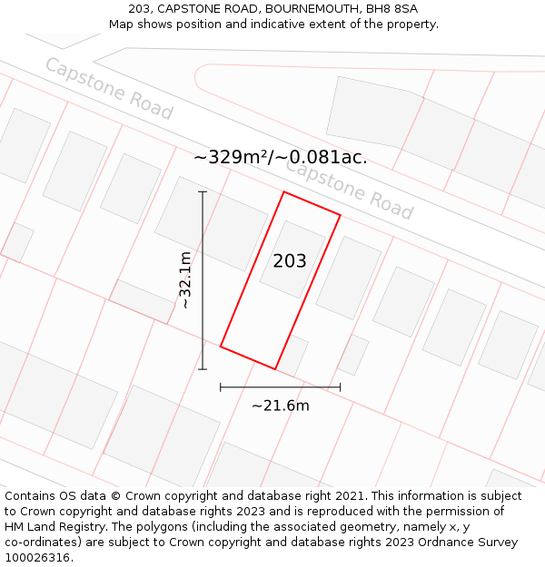 203, CAPSTONE ROAD, BOURNEMOUTH, BH8 8SA: Plot and title map