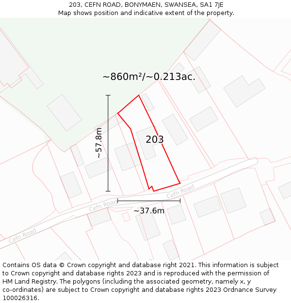 203, CEFN ROAD, BONYMAEN, SWANSEA, SA1 7JE: Plot and title map