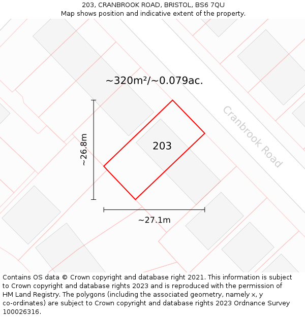 203, CRANBROOK ROAD, BRISTOL, BS6 7QU: Plot and title map