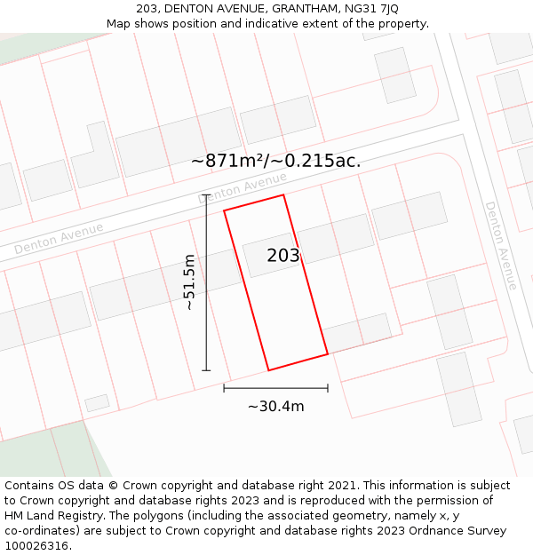 203, DENTON AVENUE, GRANTHAM, NG31 7JQ: Plot and title map