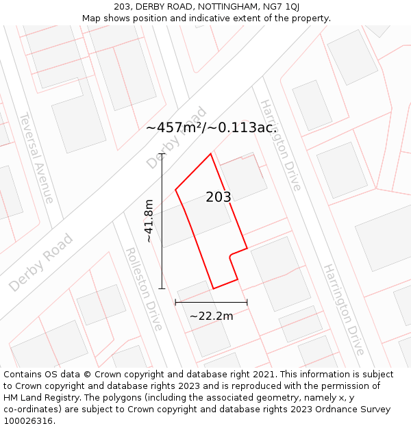 203, DERBY ROAD, NOTTINGHAM, NG7 1QJ: Plot and title map