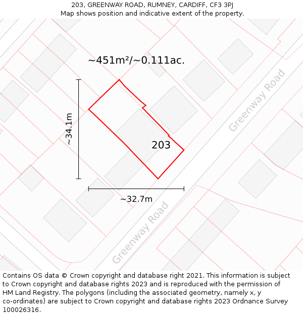 203, GREENWAY ROAD, RUMNEY, CARDIFF, CF3 3PJ: Plot and title map