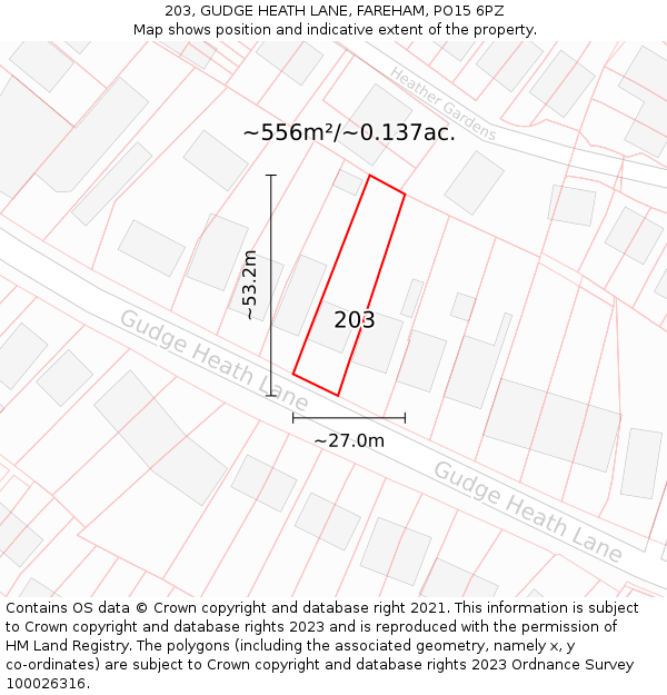 203, GUDGE HEATH LANE, FAREHAM, PO15 6PZ: Plot and title map