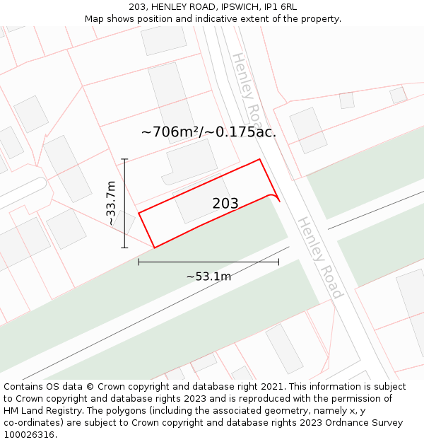 203, HENLEY ROAD, IPSWICH, IP1 6RL: Plot and title map