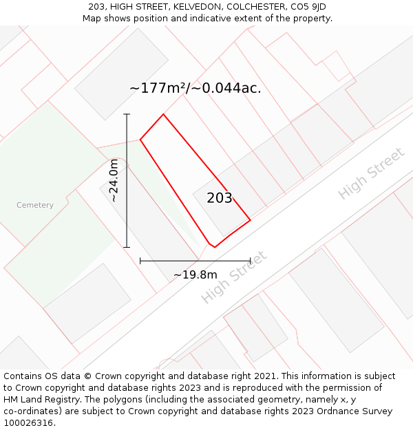 203, HIGH STREET, KELVEDON, COLCHESTER, CO5 9JD: Plot and title map