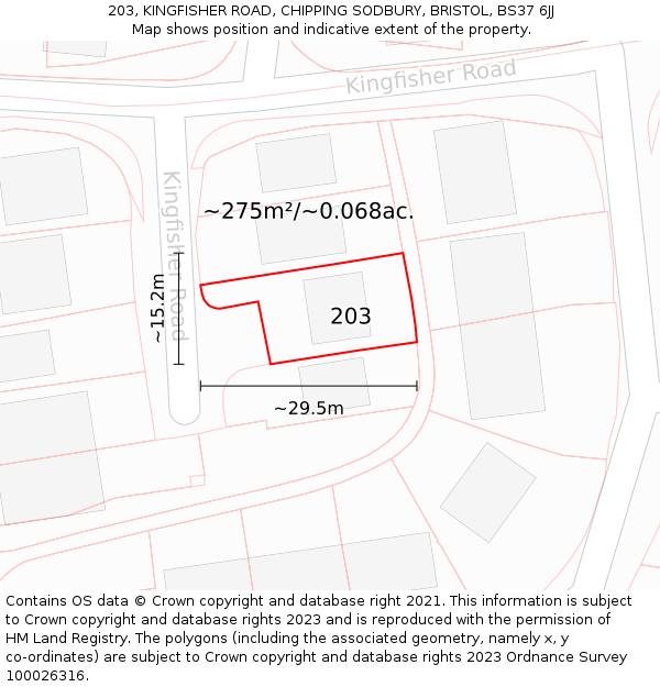 203, KINGFISHER ROAD, CHIPPING SODBURY, BRISTOL, BS37 6JJ: Plot and title map