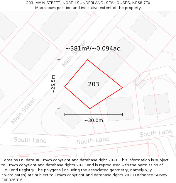 203, MAIN STREET, NORTH SUNDERLAND, SEAHOUSES, NE68 7TX: Plot and title map