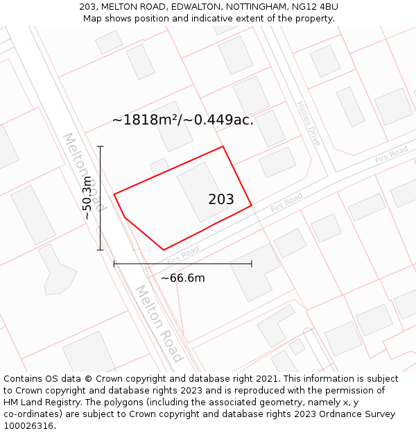 203, MELTON ROAD, EDWALTON, NOTTINGHAM, NG12 4BU: Plot and title map