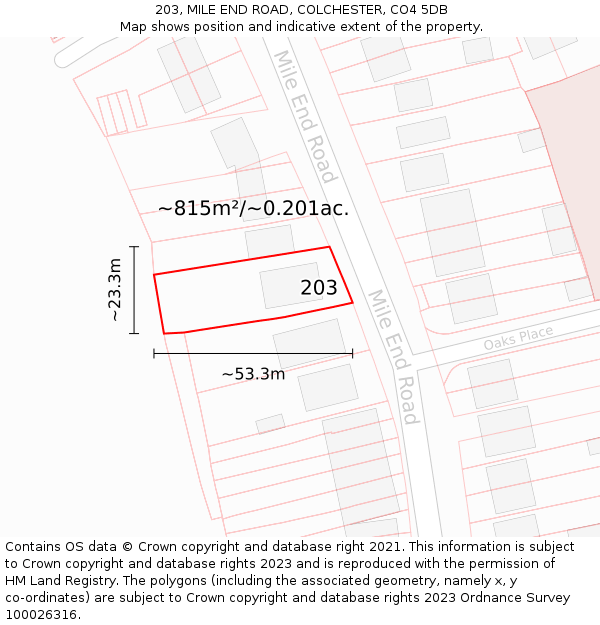 203, MILE END ROAD, COLCHESTER, CO4 5DB: Plot and title map