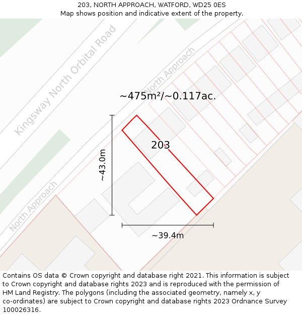 203, NORTH APPROACH, WATFORD, WD25 0ES: Plot and title map