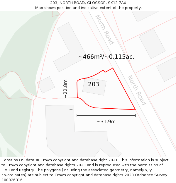 203, NORTH ROAD, GLOSSOP, SK13 7AX: Plot and title map