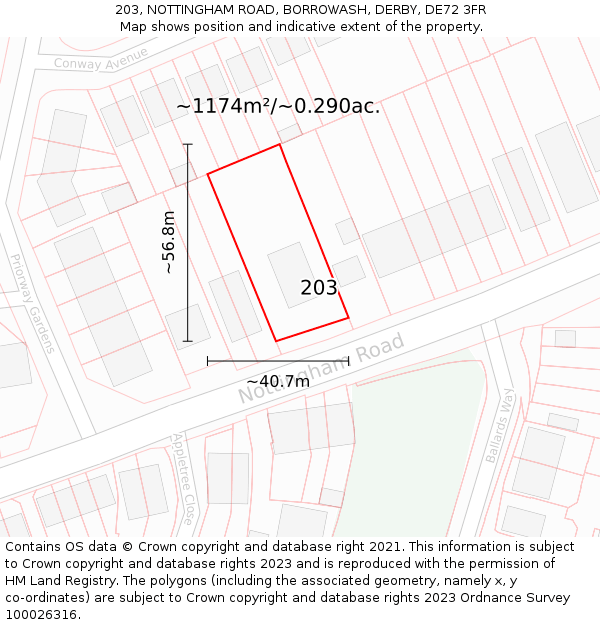 203, NOTTINGHAM ROAD, BORROWASH, DERBY, DE72 3FR: Plot and title map