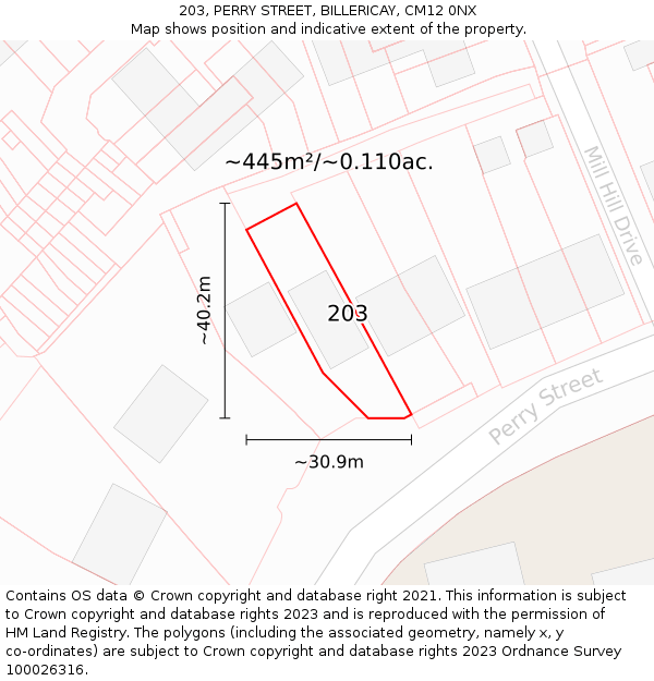 203, PERRY STREET, BILLERICAY, CM12 0NX: Plot and title map