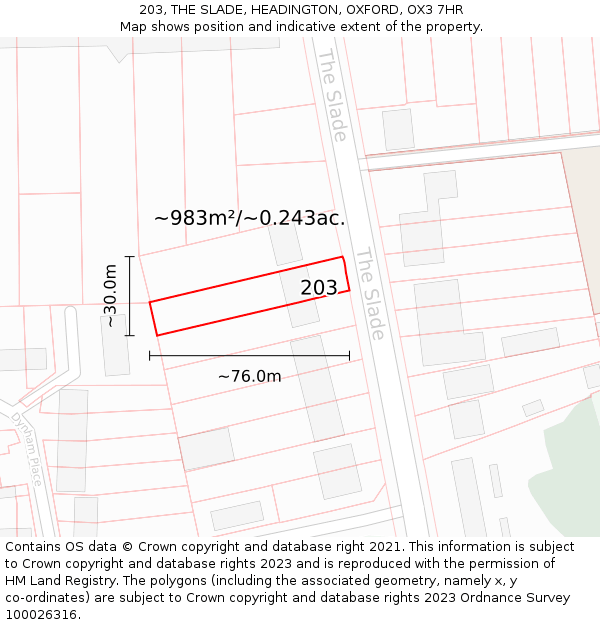 203, THE SLADE, HEADINGTON, OXFORD, OX3 7HR: Plot and title map