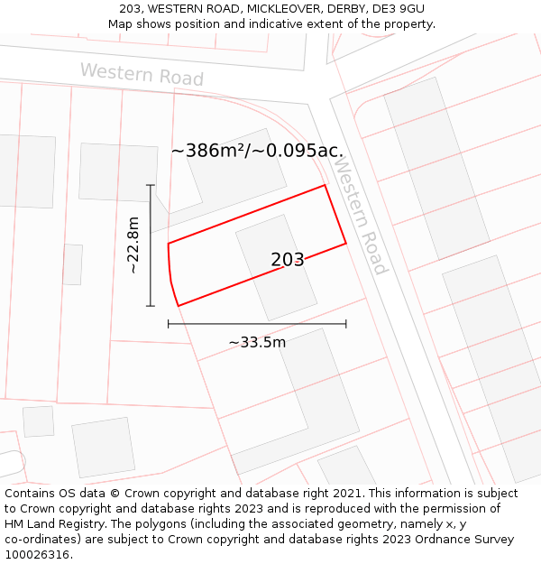 203, WESTERN ROAD, MICKLEOVER, DERBY, DE3 9GU: Plot and title map