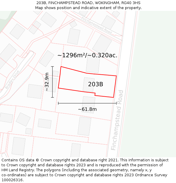 203B, FINCHAMPSTEAD ROAD, WOKINGHAM, RG40 3HS: Plot and title map