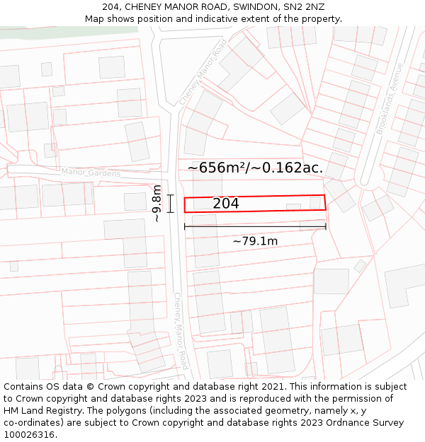 204, CHENEY MANOR ROAD, SWINDON, SN2 2NZ: Plot and title map