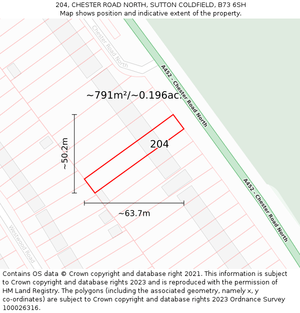 204, CHESTER ROAD NORTH, SUTTON COLDFIELD, B73 6SH: Plot and title map