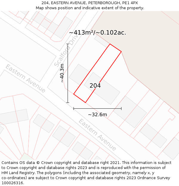 204, EASTERN AVENUE, PETERBOROUGH, PE1 4PX: Plot and title map