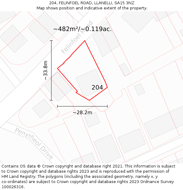 204, FELINFOEL ROAD, LLANELLI, SA15 3NZ: Plot and title map