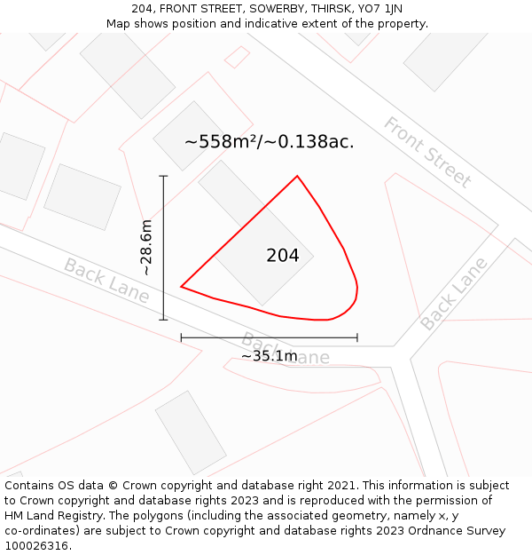 204, FRONT STREET, SOWERBY, THIRSK, YO7 1JN: Plot and title map