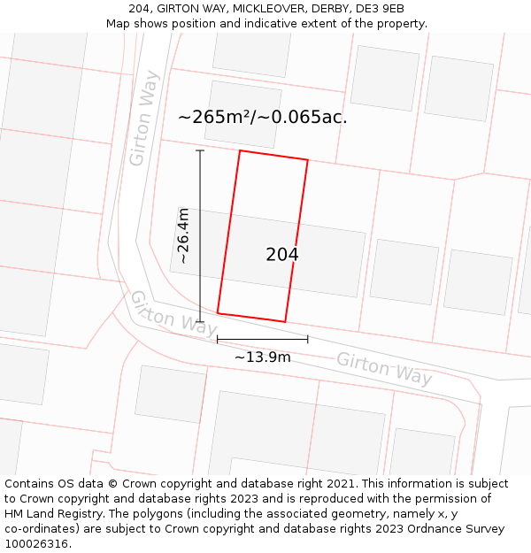 204, GIRTON WAY, MICKLEOVER, DERBY, DE3 9EB: Plot and title map