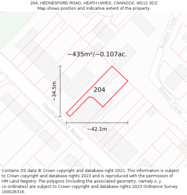 204, HEDNESFORD ROAD, HEATH HAYES, CANNOCK, WS12 3DZ: Plot and title map