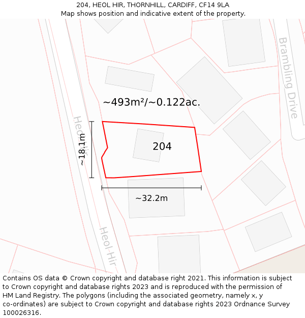 204, HEOL HIR, THORNHILL, CARDIFF, CF14 9LA: Plot and title map