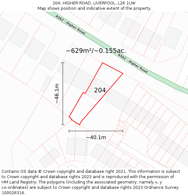 204, HIGHER ROAD, LIVERPOOL, L26 1UW: Plot and title map