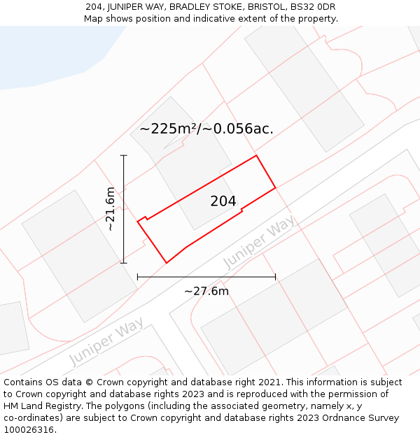 204, JUNIPER WAY, BRADLEY STOKE, BRISTOL, BS32 0DR: Plot and title map