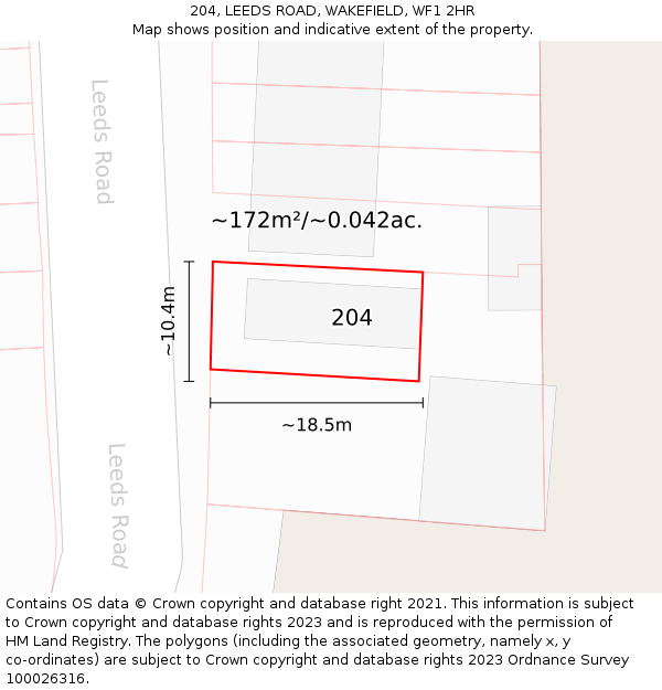 204, LEEDS ROAD, WAKEFIELD, WF1 2HR: Plot and title map